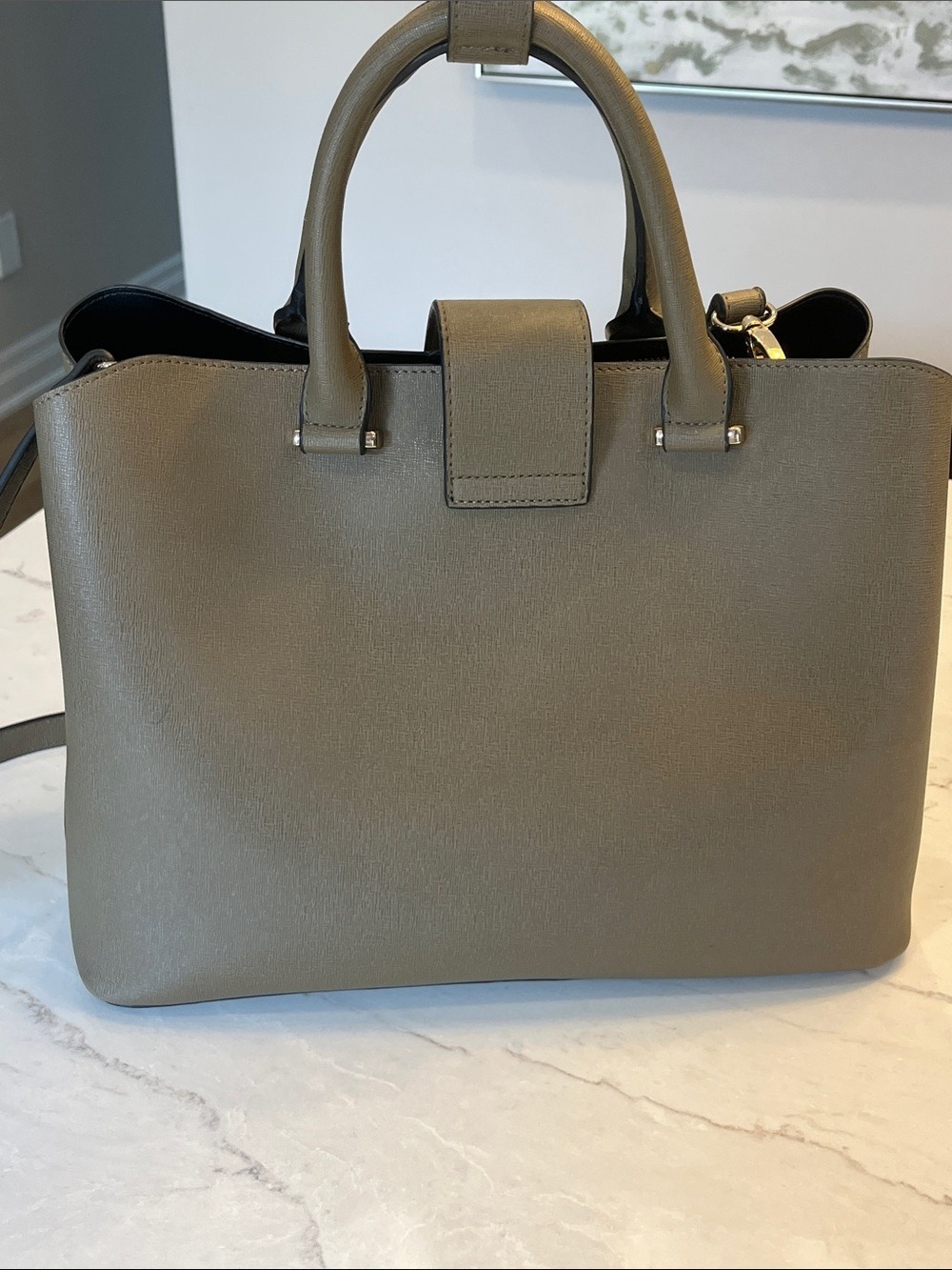 Dune London Olive Green Saffiano Satchel with Detachable Strap - Picture 7 of 11